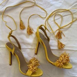 Canary yellow lace up heel sandals